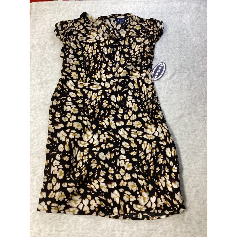 Scoop Women Animal Swirl Crew Neck Mini Dress Black White Mustard SizeM 8-10 NWT